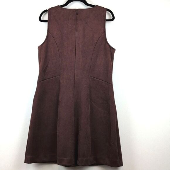 Ann Taylor Faux Suede Brown Sleeveless Dress Gold Zipper Pockets Size 14P - Picture 8 of 10